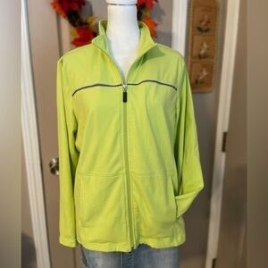Be Inspired lime green long sleeve full zip warm up jacket w/pockets. Size L.